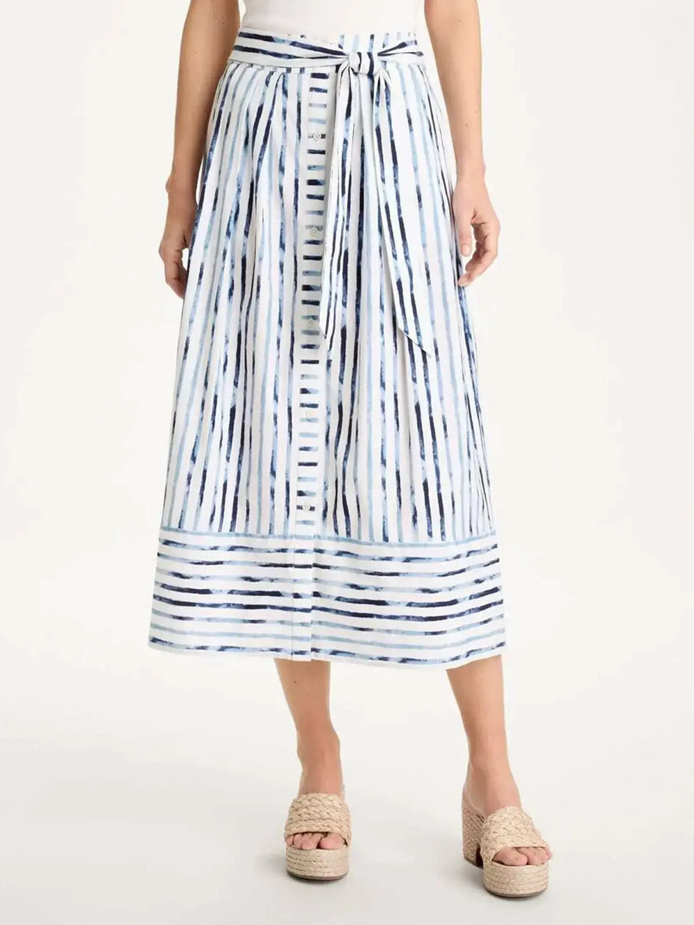 ZARA Striped Tie Waist Midi Skirt